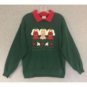 Valorie's Folk Art Applique Angels Christmas Sweater Womens Large Needlework